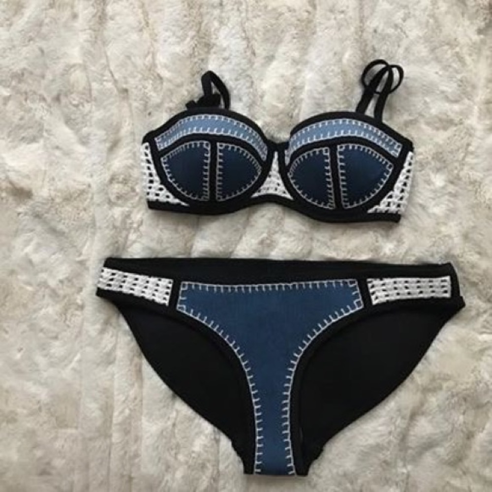 triangl swimwear Black and Blue Contrast Stitch Bikini